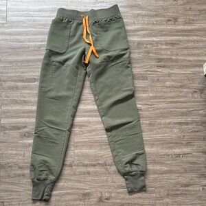 Figs Olive Green Jogger Pants with Orange Drawstring XXS